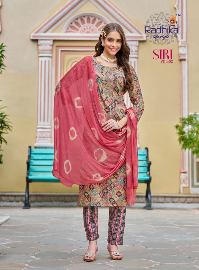 Siri Vol 2 By Radhika Rayon Capsule Foil Printed  Kurti With Bottom Dupatta Wholesale Online